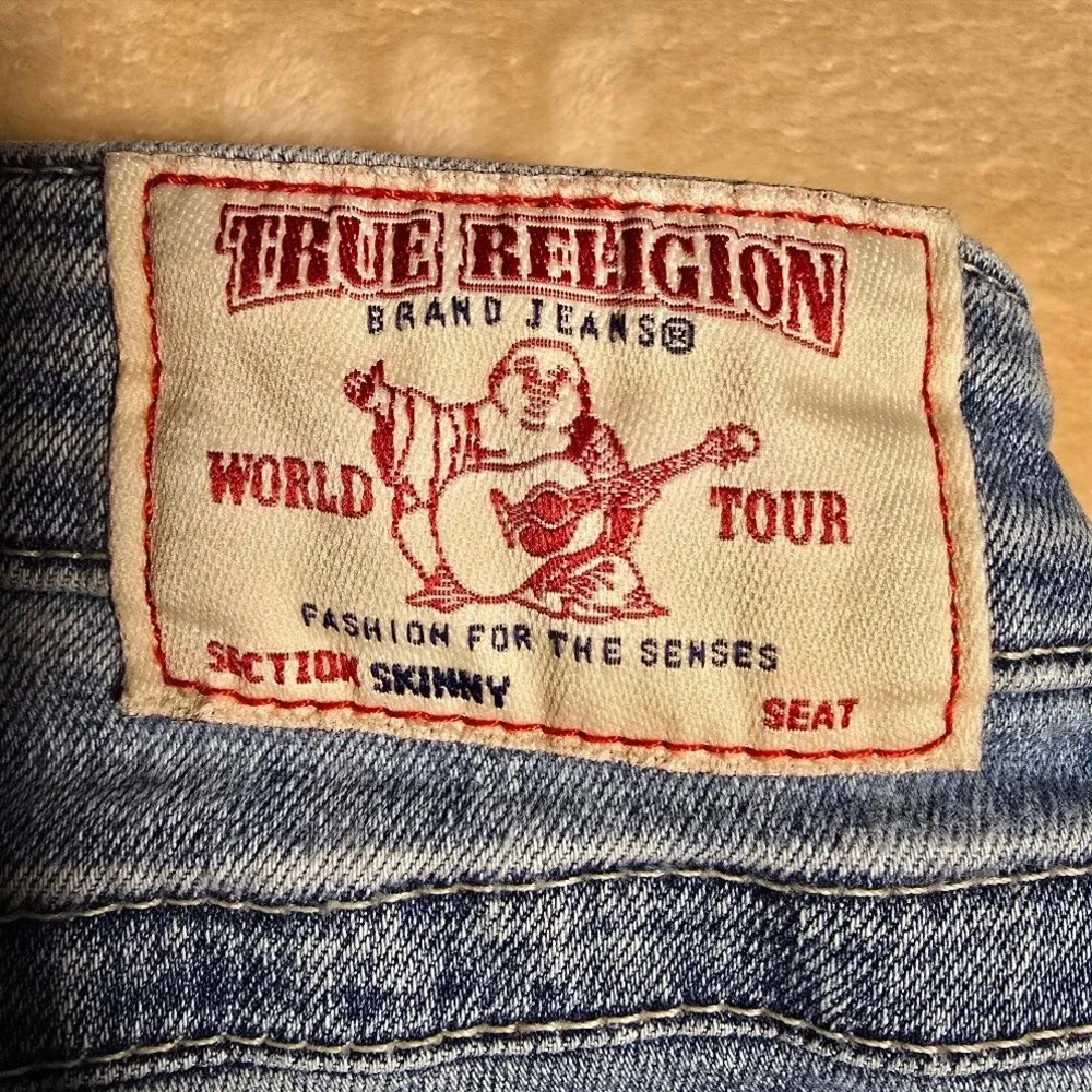 True Religion Skinny W Flp Mens Blue Jeans Size 34x31 M Wash faded Horseshoe 970